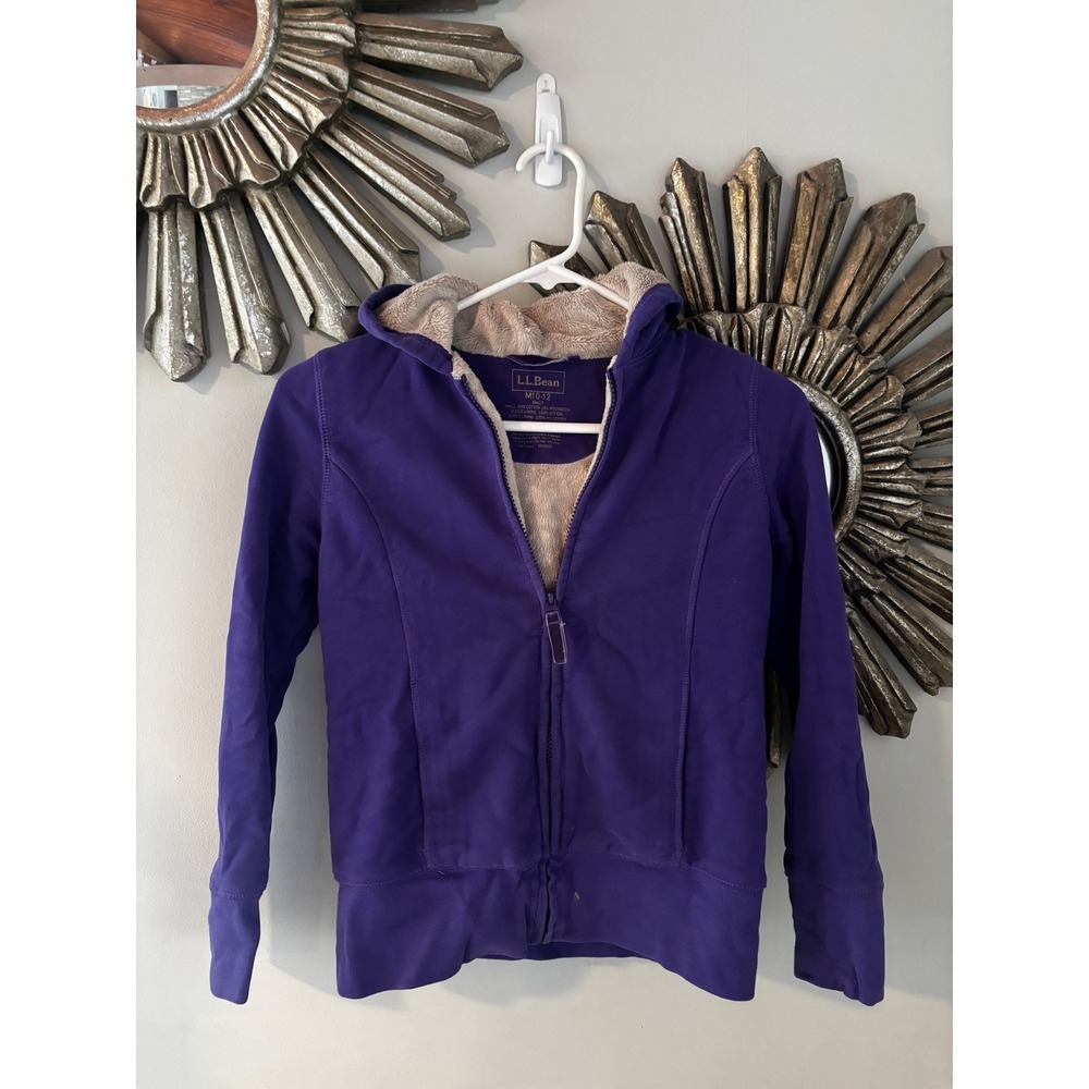 LL Bean Kids Fleece Zip Hoodie Purple Cozy 10-12 M